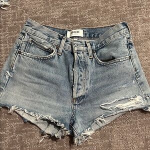 Agolde Light Wash Distressed Denim Cutoff Shorts